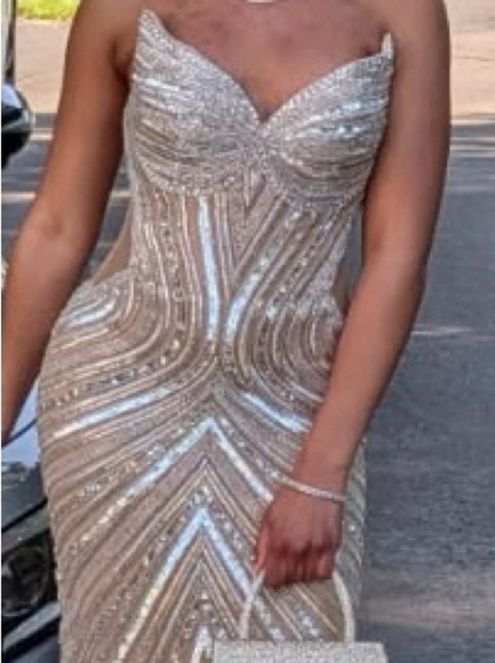 Amarra Sweetheart beaded prom gown w/ sheer side cutouts Nude/silver size 2 - Picture 5 of 8
